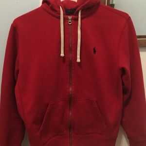red polo hoodie